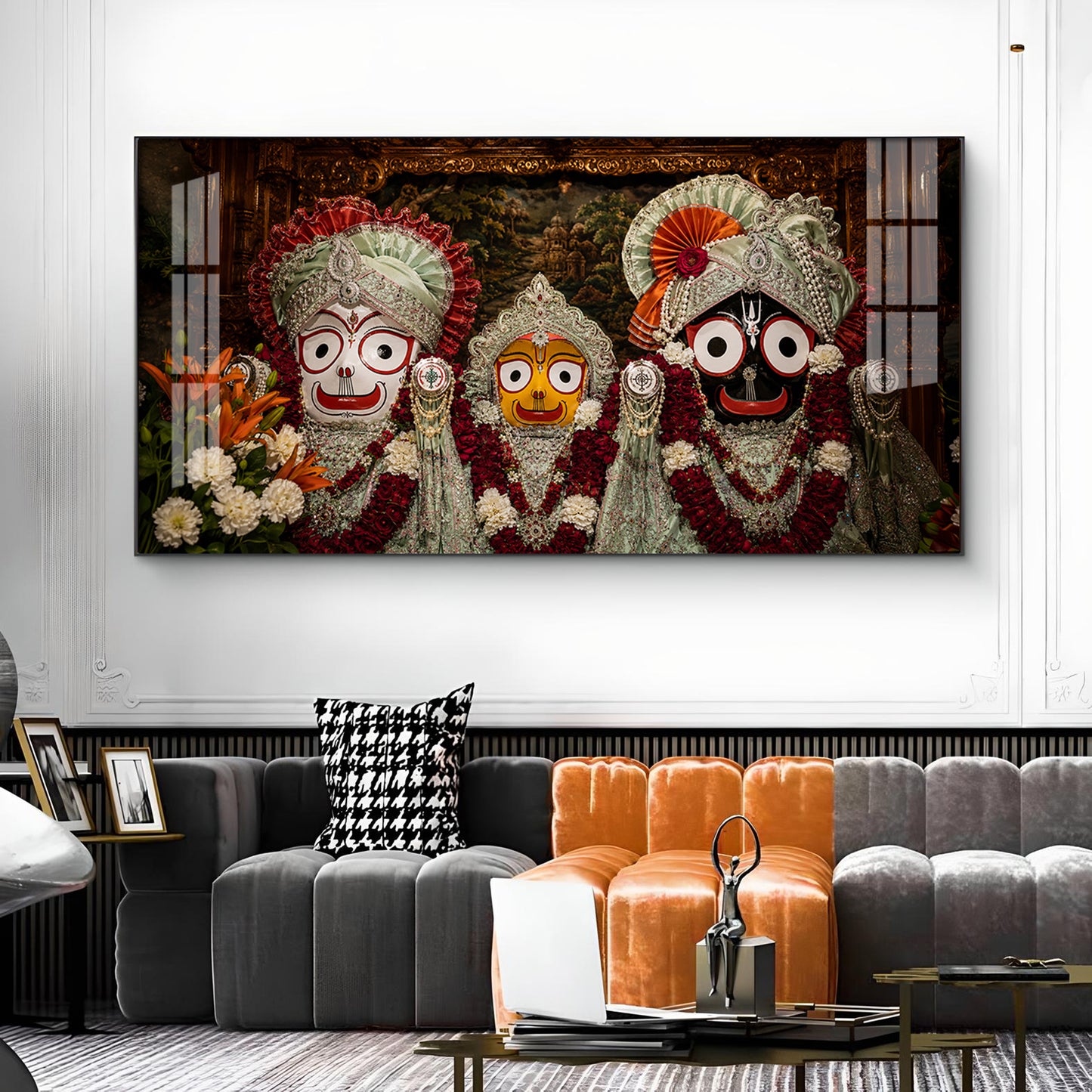 Lord Jagannath, Balabhadra, & Subhadra Glass Finish Horizontal Wall Art