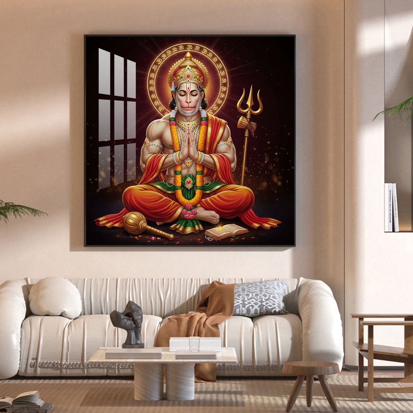 Veer Hanuman Ji Glass Finish Square Wall Art