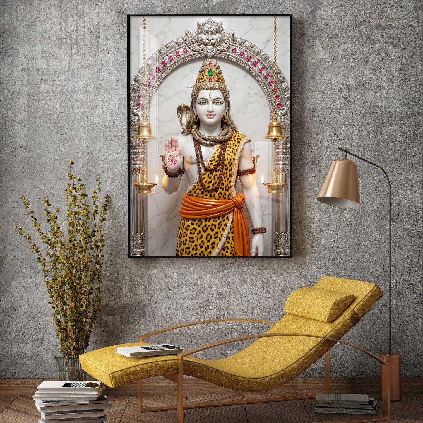 Lord Shiva In A Serene Pose Glass Finish Vertical Wall Art