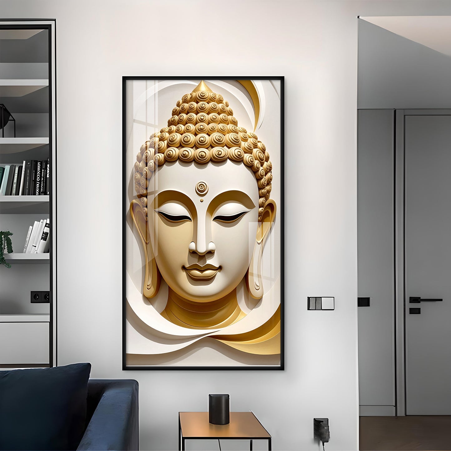 Divine Peace Buddha Glass Finish Vertical Wall Art