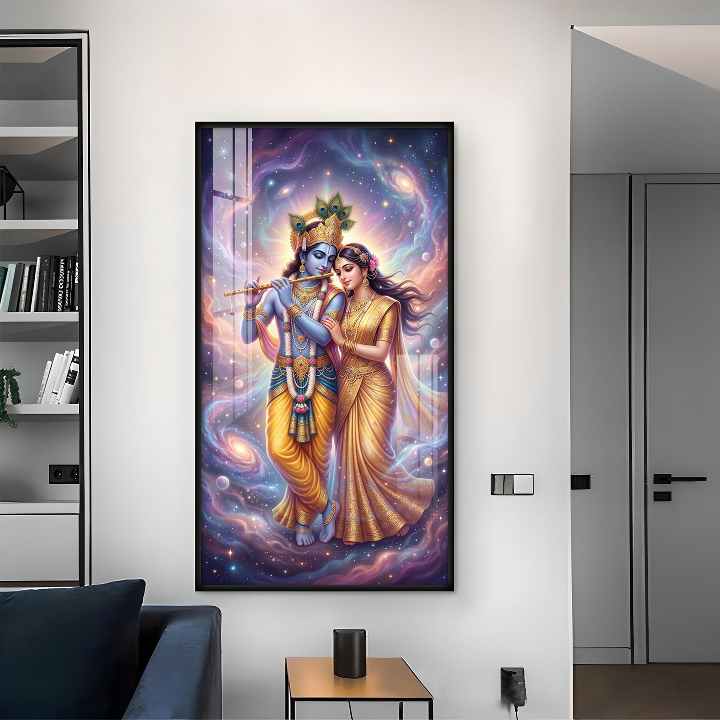 Divine Radhe Rani With Krishna Ji Glass Finish Vertical Wall Art