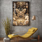 Golden Butterfly Embellished With Pearls Glass Finish Vertical Wall Art