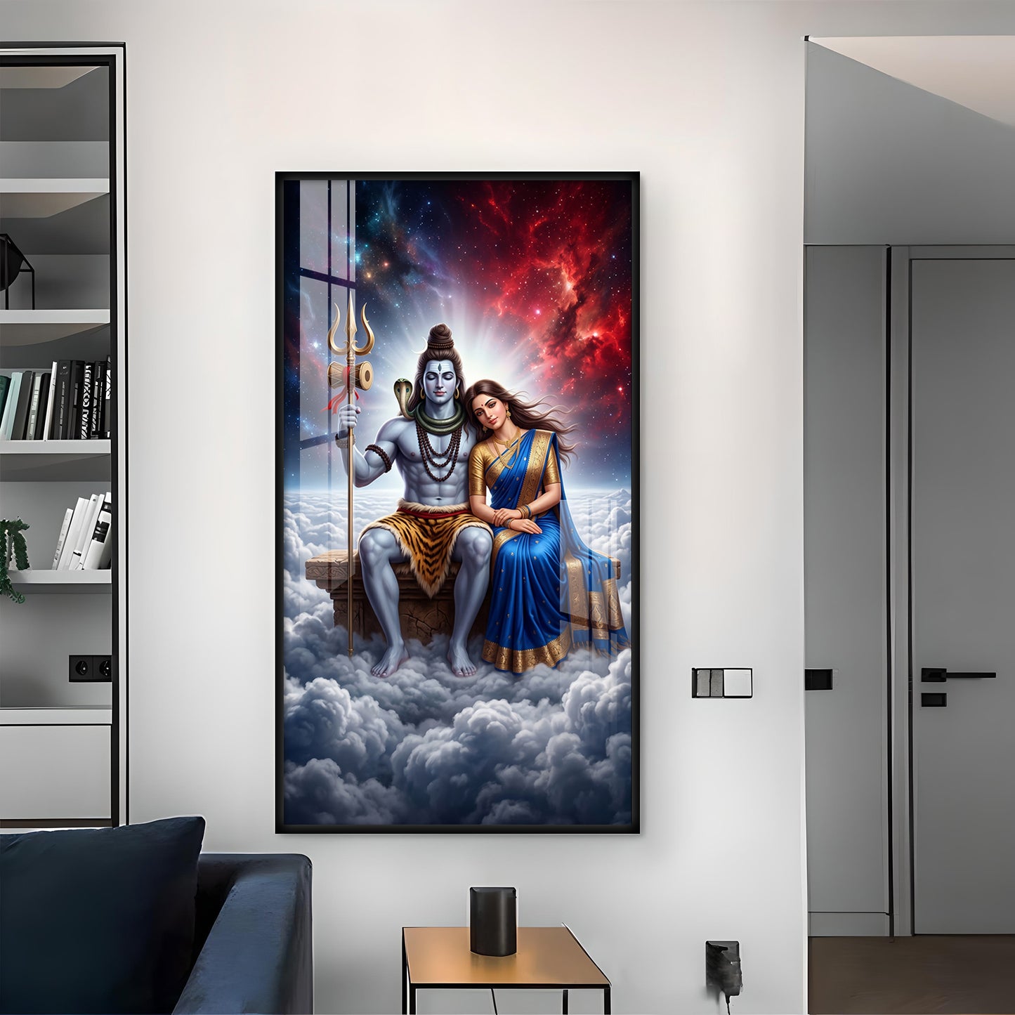 Hindu Deities Shiva & Parvati Glass Finish Vertical Wall Art