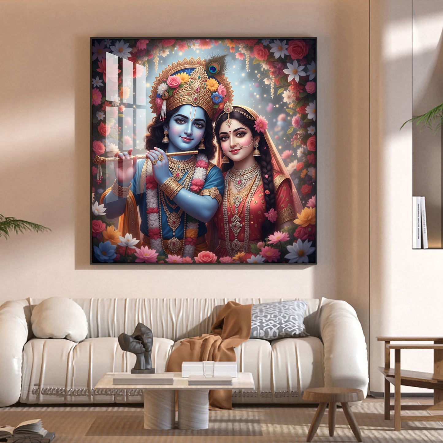Divine Shri Radha Krishna Glass Finish Square Wall Art
