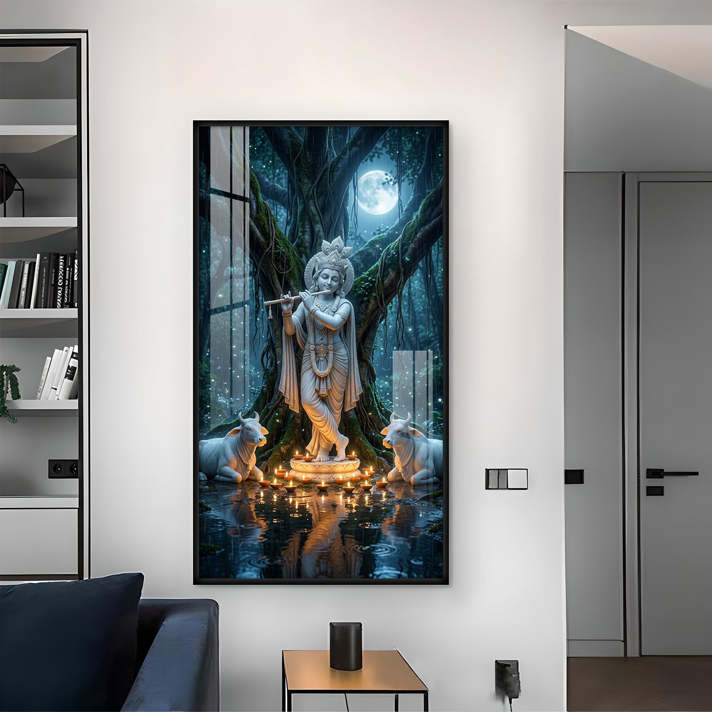 God Shree Krishna Glass Finish Vertical Wall Art