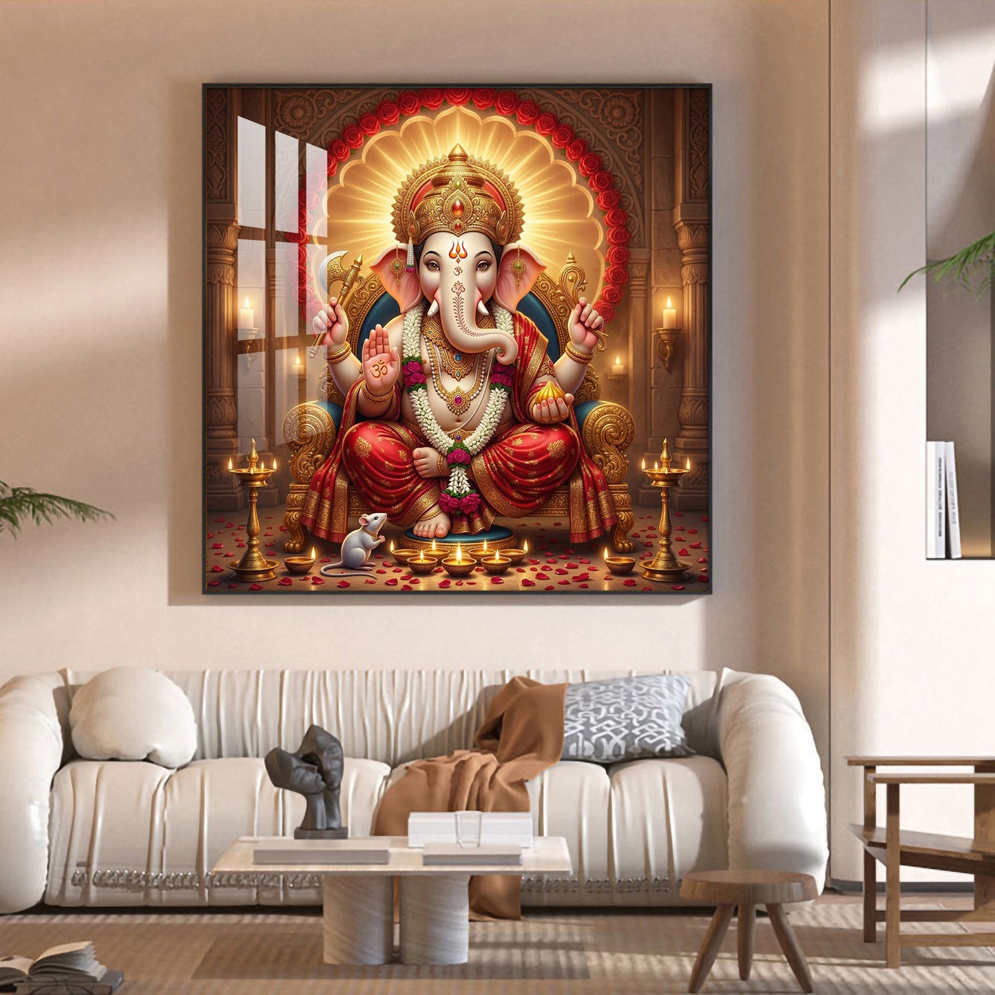 Hindu God Ganesha Ji Glass Finish Square Wall Art