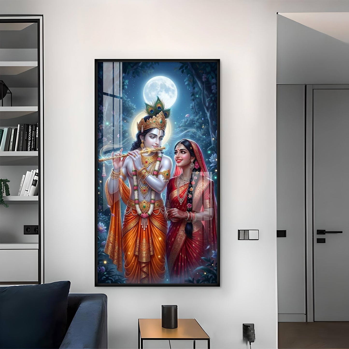 Divine Shree Radha Krishna Ji Glass Finish Vertical Wall Art