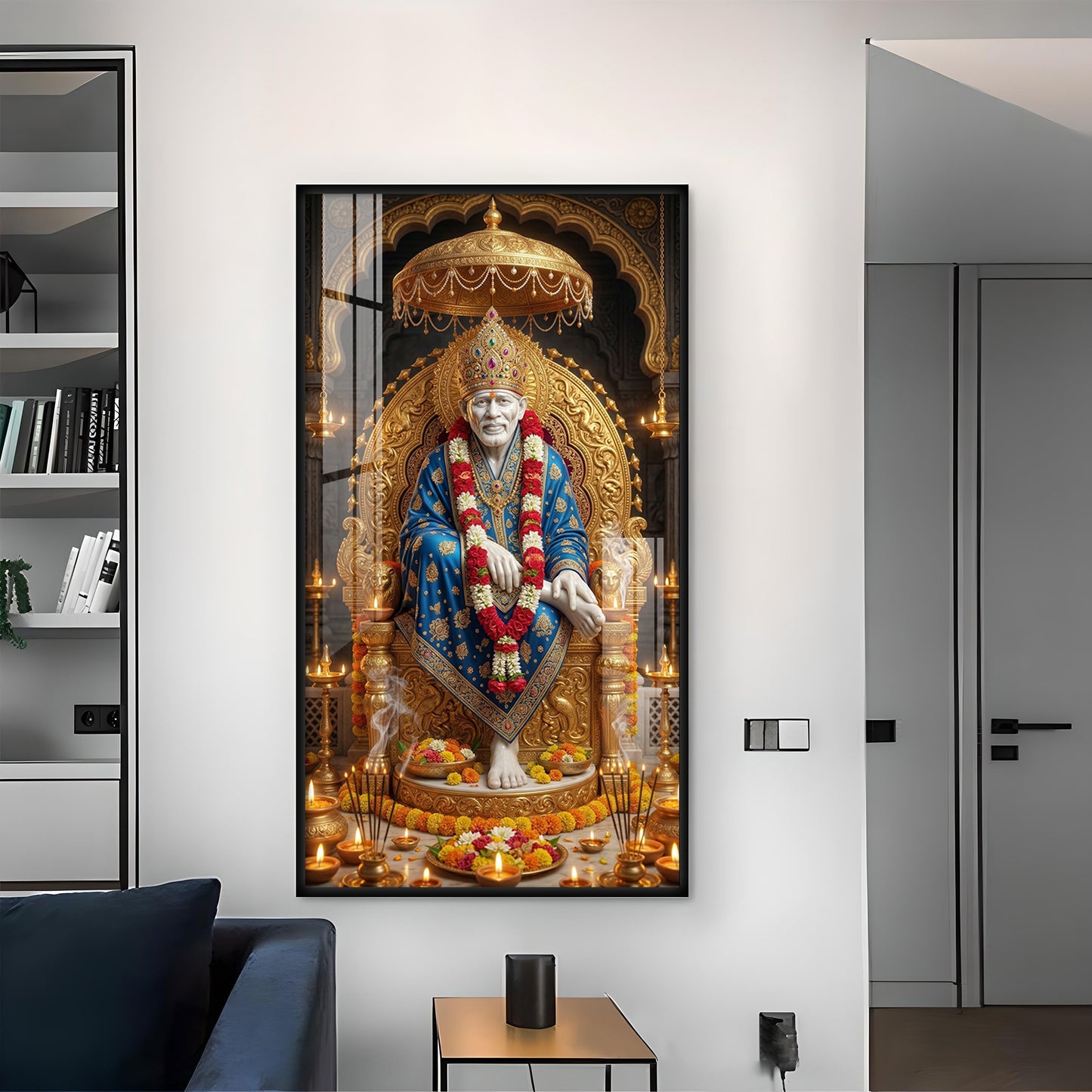 Shridi Sai Baba Glass Finish Vertical Wall Art
