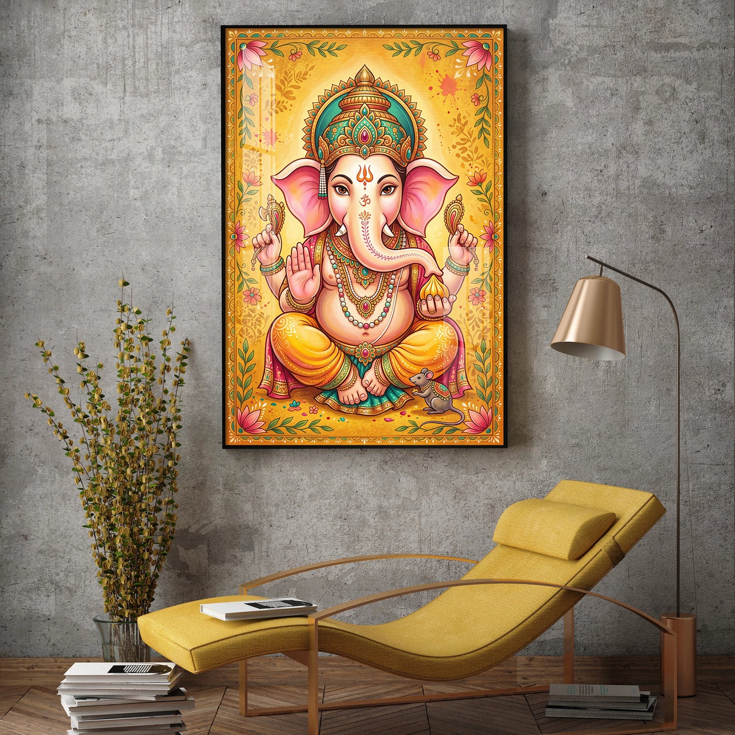 Shree Ganesh Bhagwan Glass Finish Vertical Wall Art