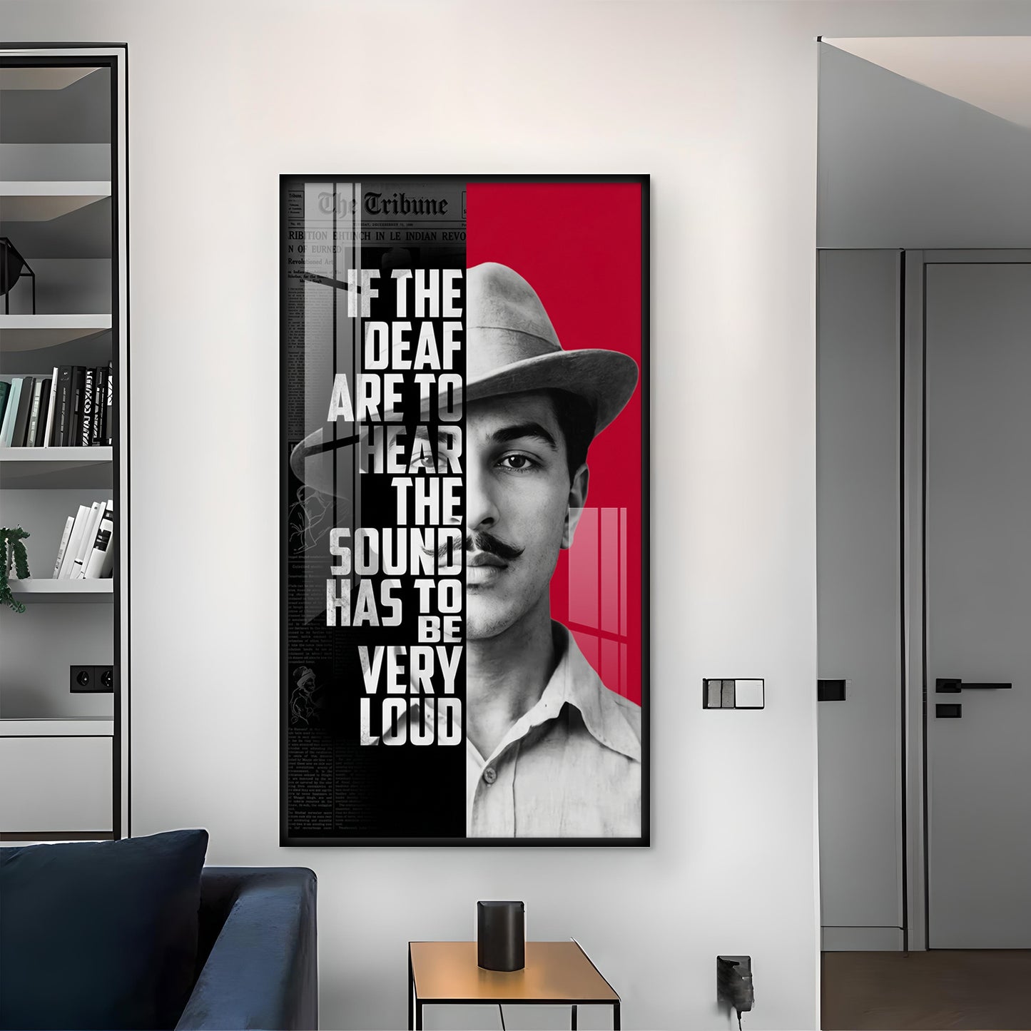 Bhagat Singh Glass Finish Vertical Wall Art