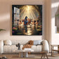 Little Krishna With Sakha Glass Finish Square Wall Art