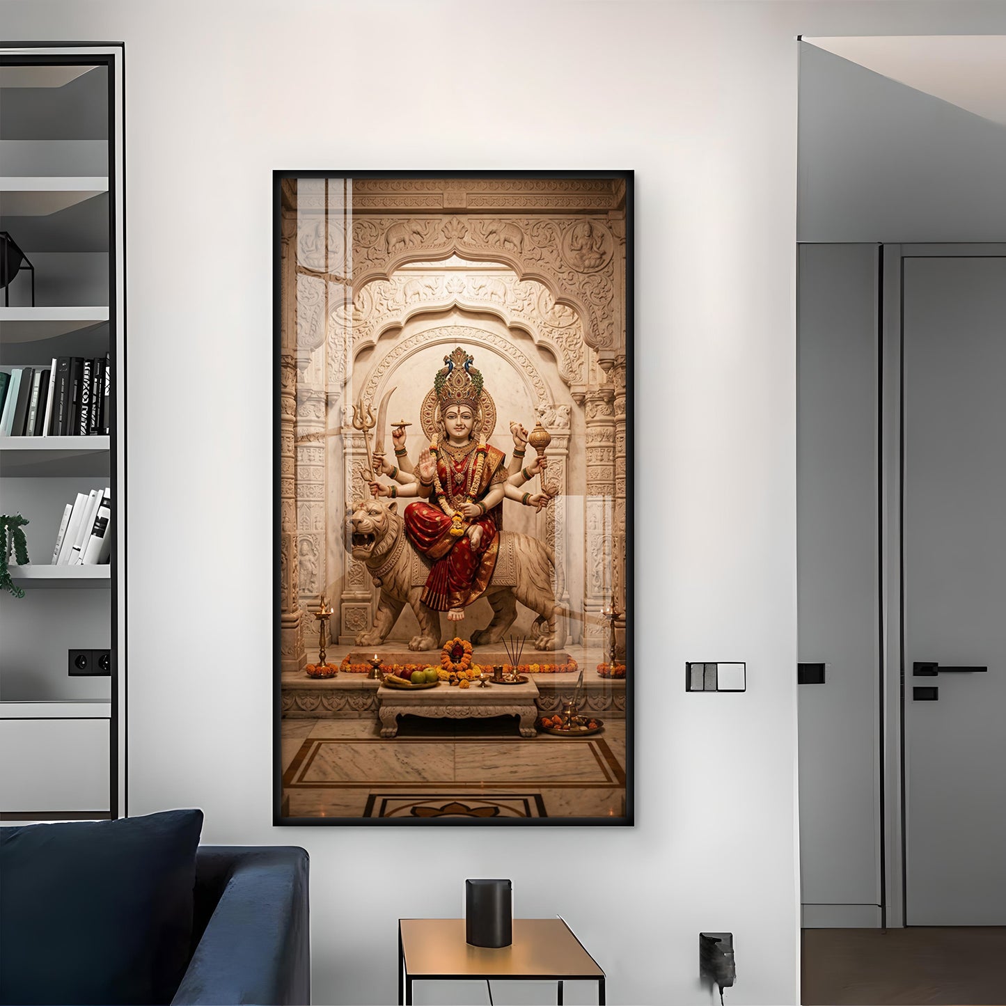 Hindu Goddess Durga Maa Glass Finish Vertical Wall Art
