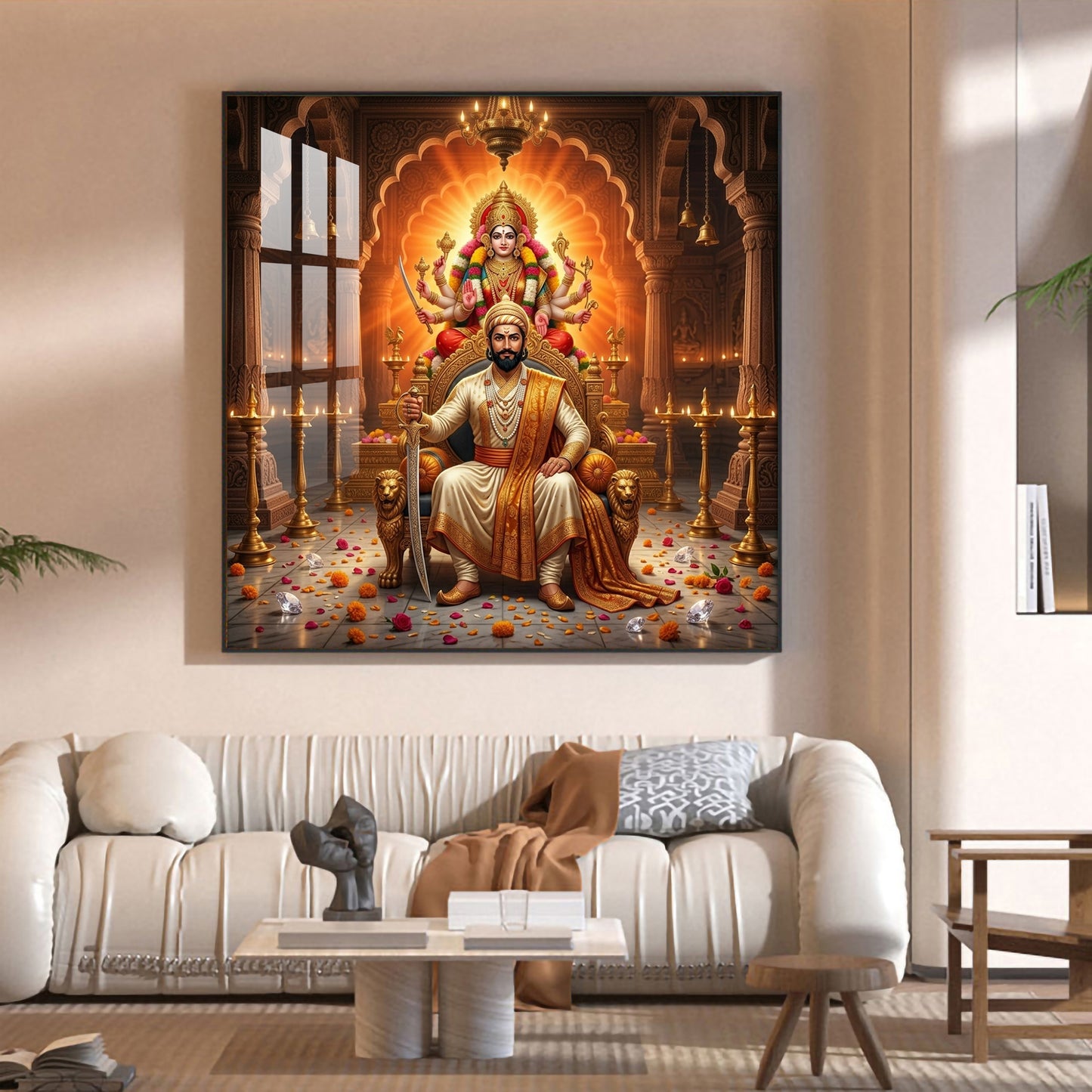 Shivaji Maharaj With Maa Durga Glass Finish Square Wall Art