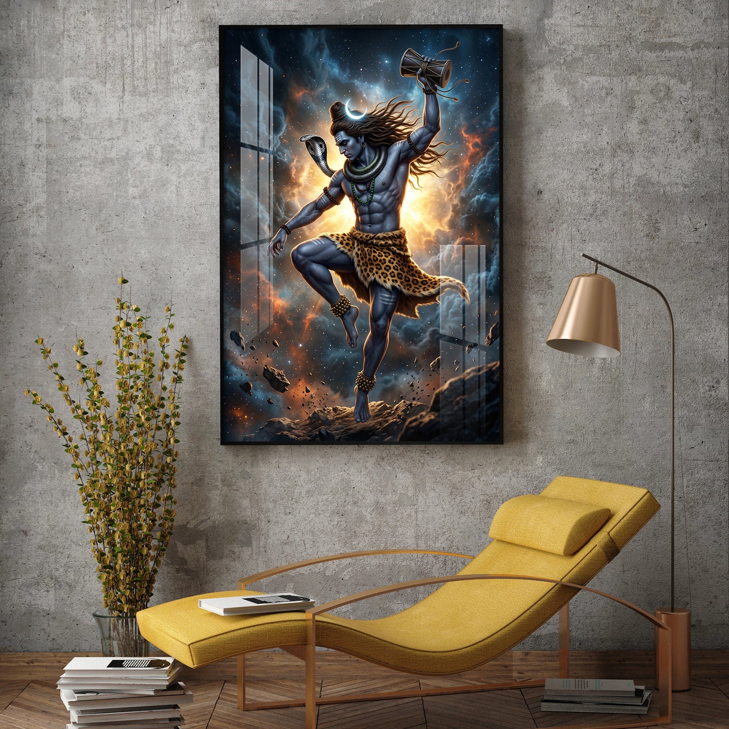 Mahadev In His Tandava Pose Glass Finish Vertical Wall Art