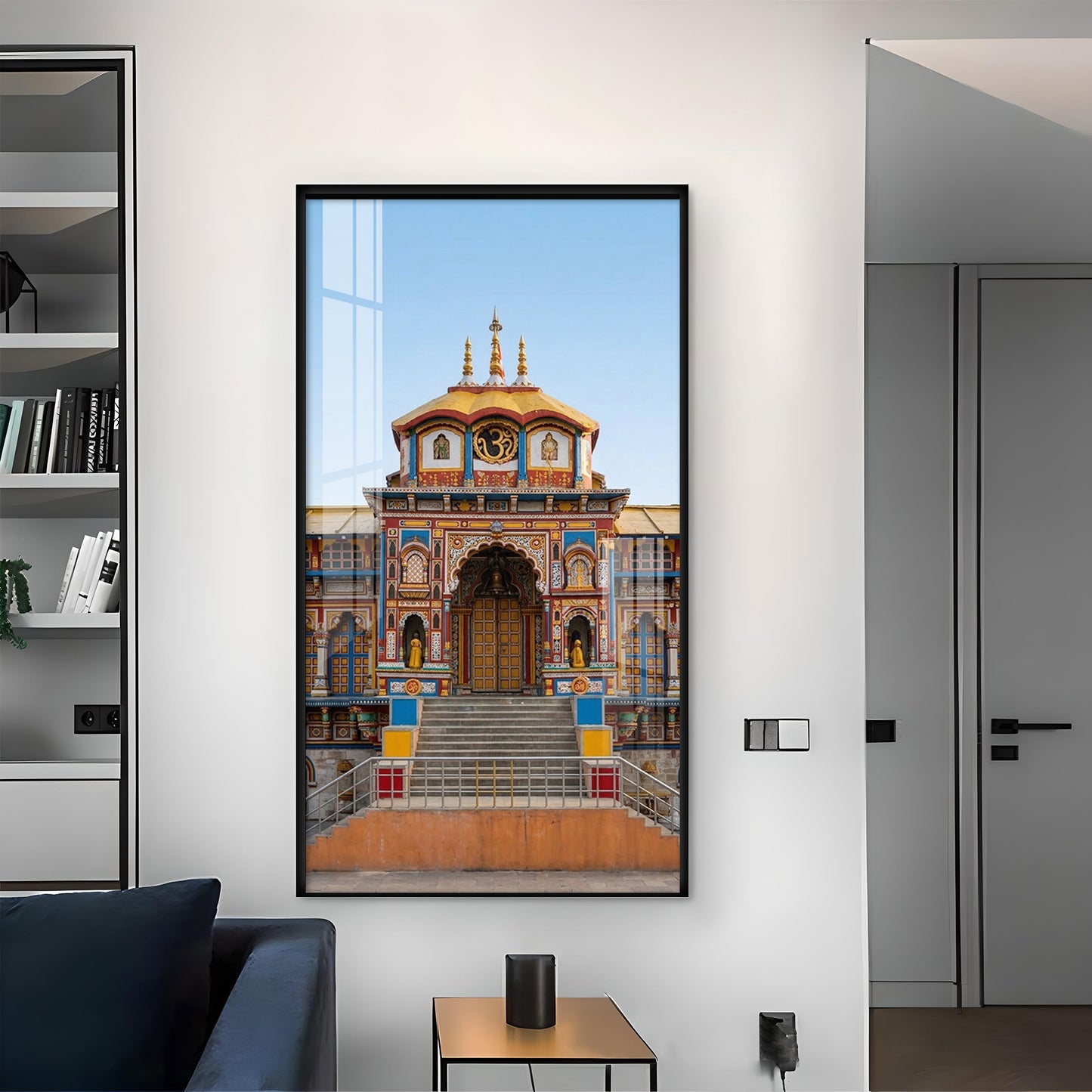 Badrinath Temple Glass Finish Vertical Wall Art