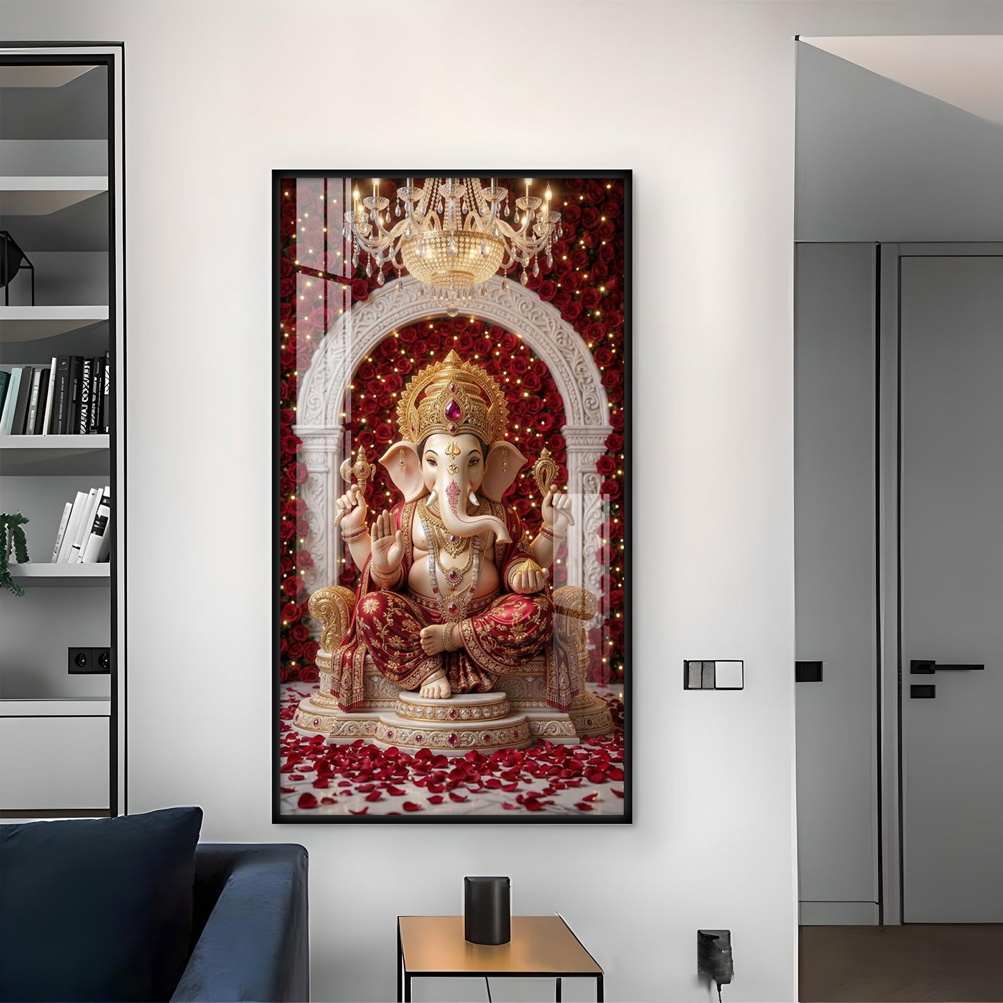 Divine Shree Ganesh Glass Finish Vertical Wall Art