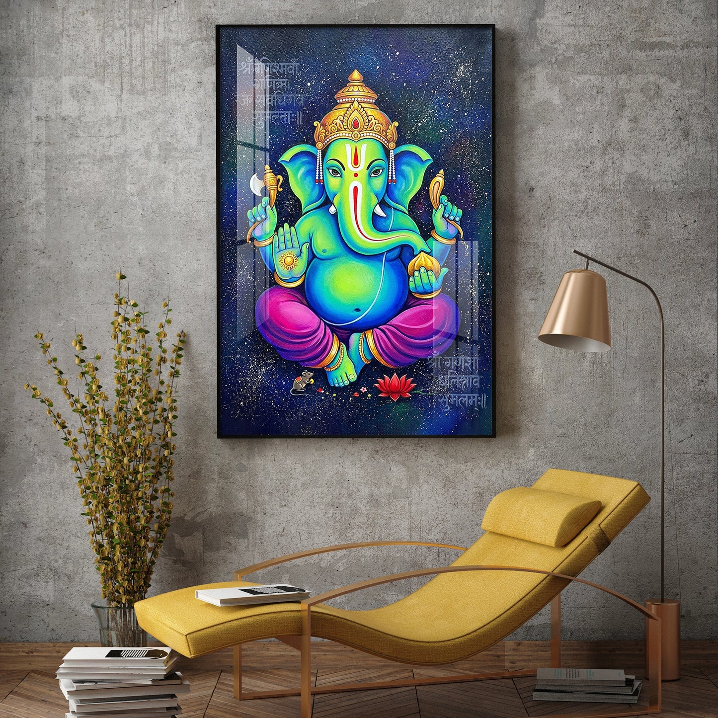Lord Vinayak Glass Finish Vertical Wall Art