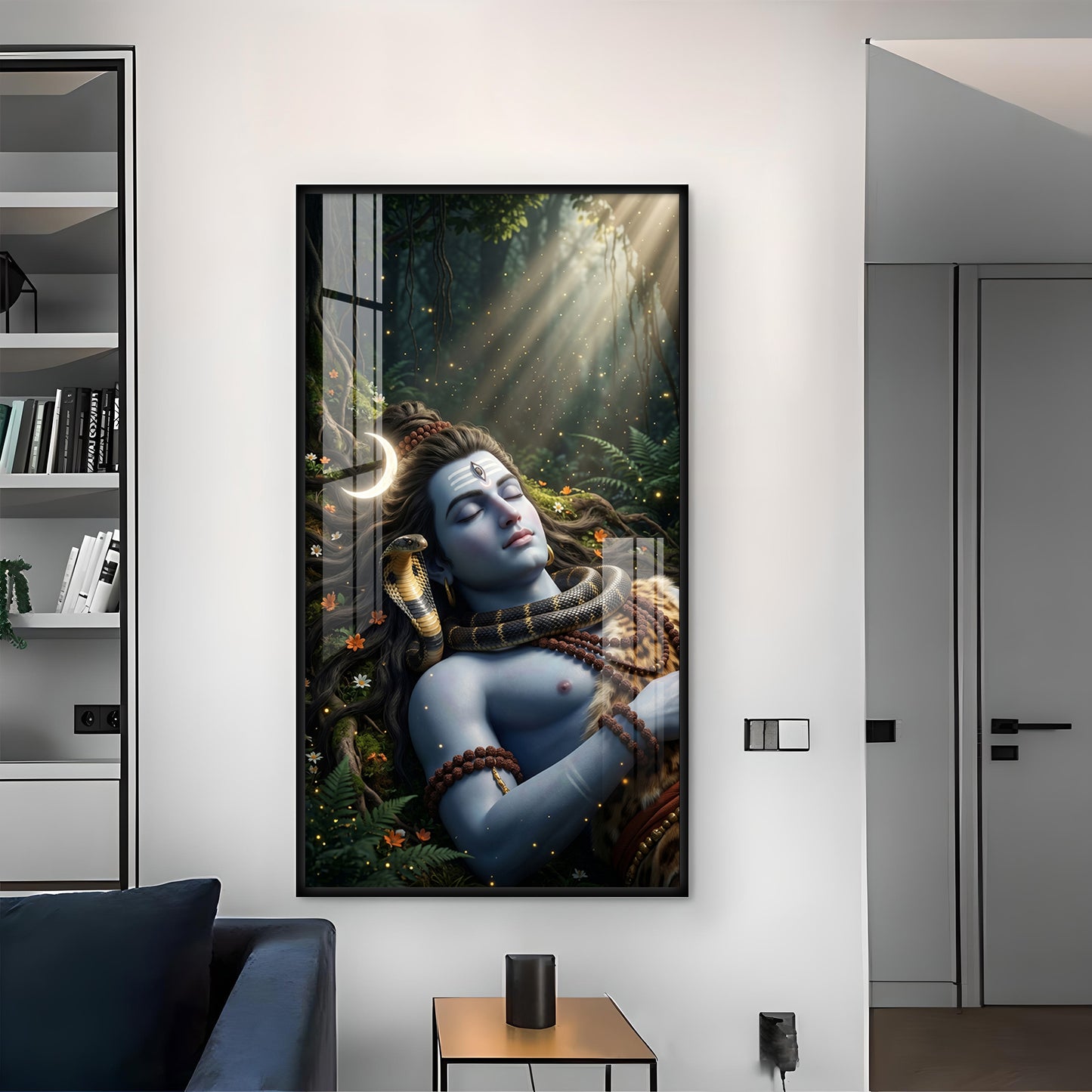 Hindu Deity Shiva Glass Finish Vertical Wall Art