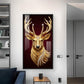 Golden Deer Head Glass Finish Vertical Wall Art