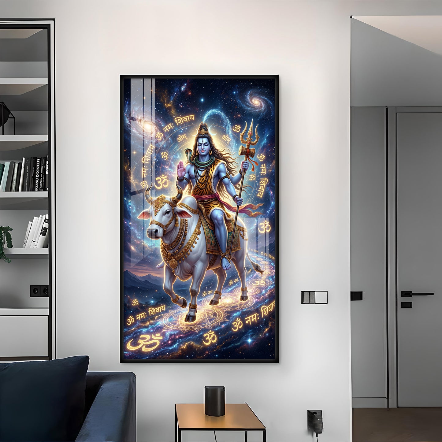 Lord Shiva With Nandi Glass Finish Vertical Wall Art