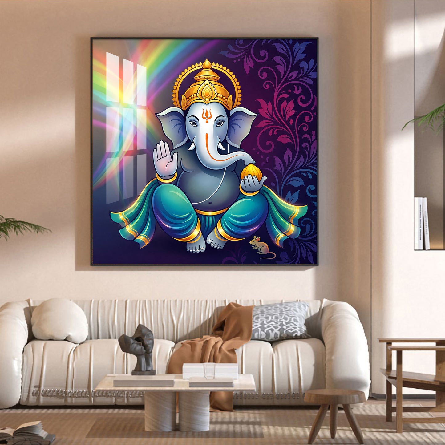 Hindu Deity Lord Ganesha Glass Finish Square Wall Art