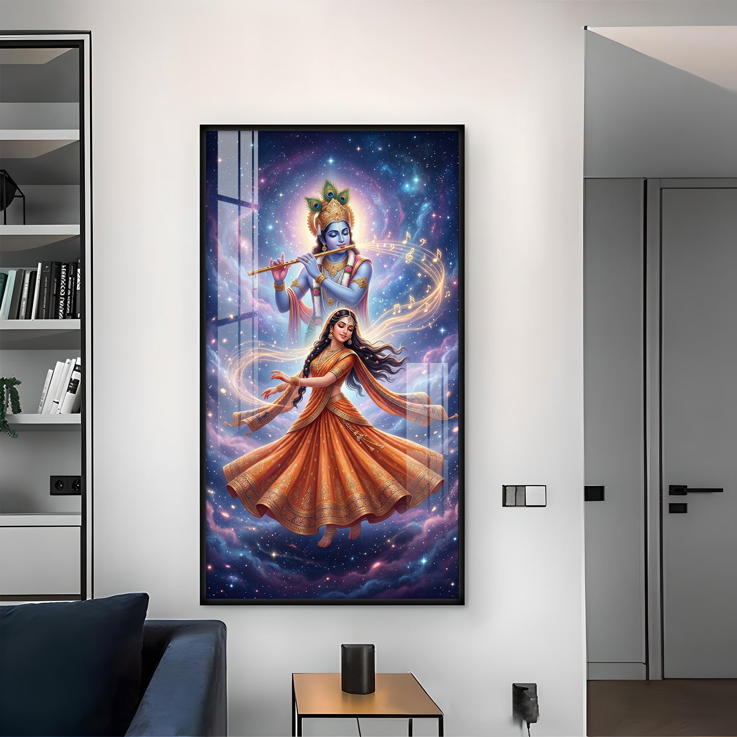 Meera Bai With Krishna Ji Glass Finish Vertical Wall Art