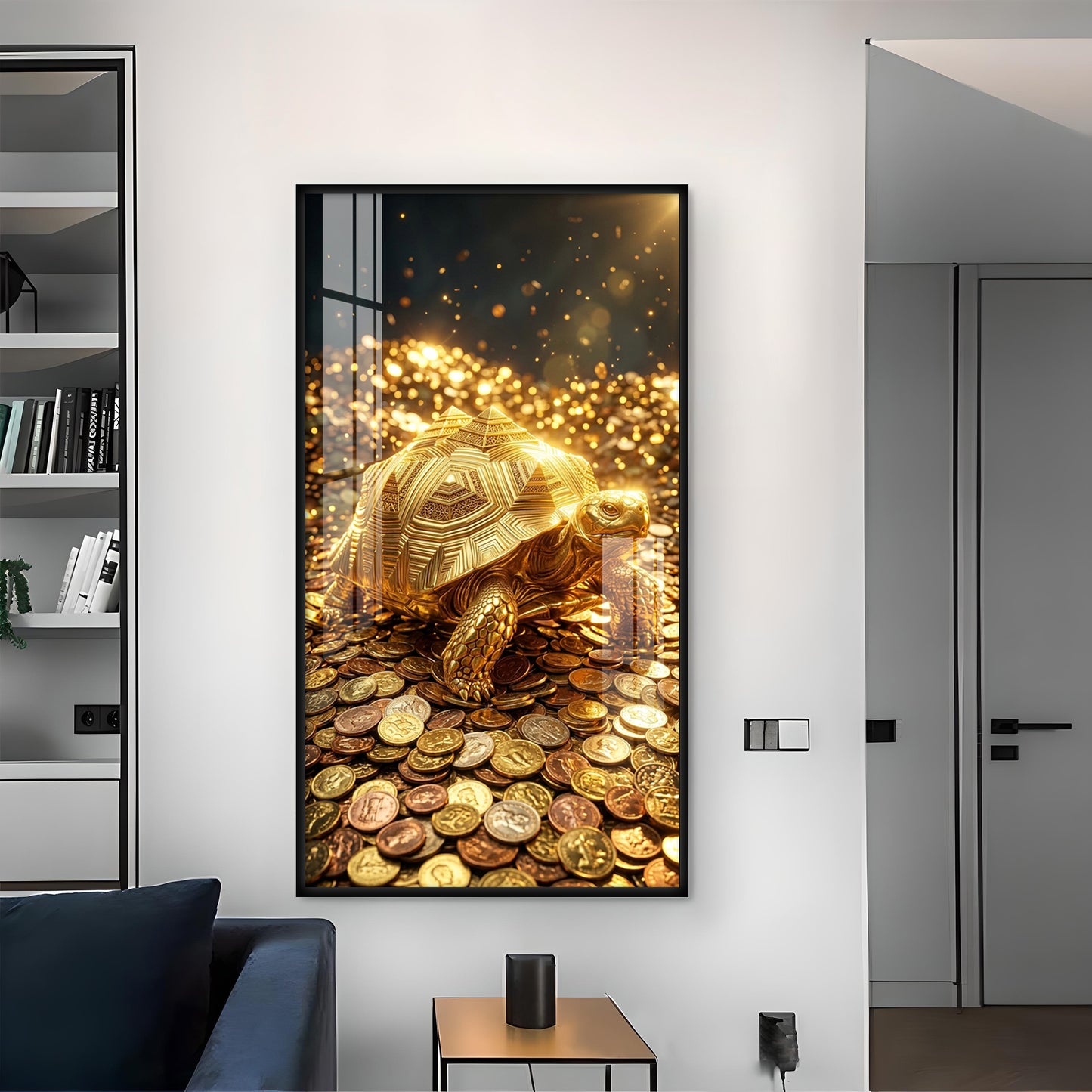 Lucky Turtle Glass Finish Vertical Wall Art