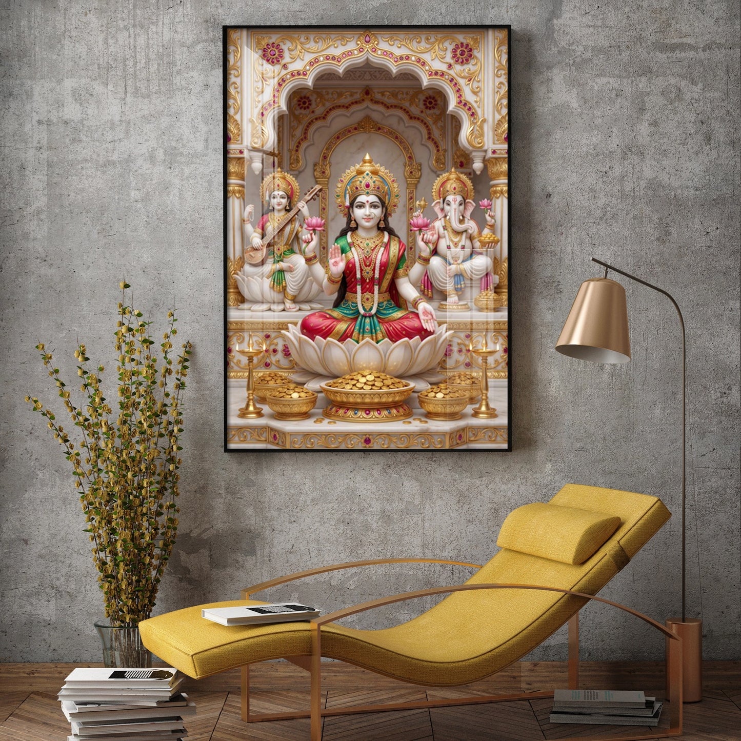 Religious Maa Laxmi Glass Finish Vertical Wall Art