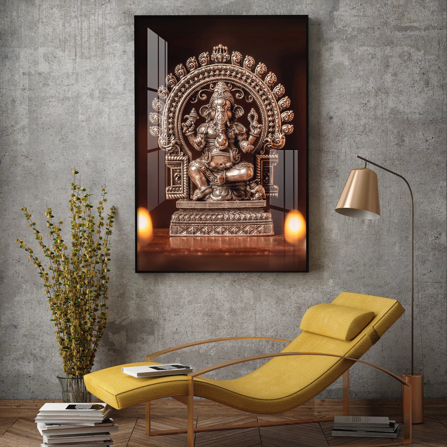 Divine Ganpati Bappa Glass Finish Vertical Wall Art