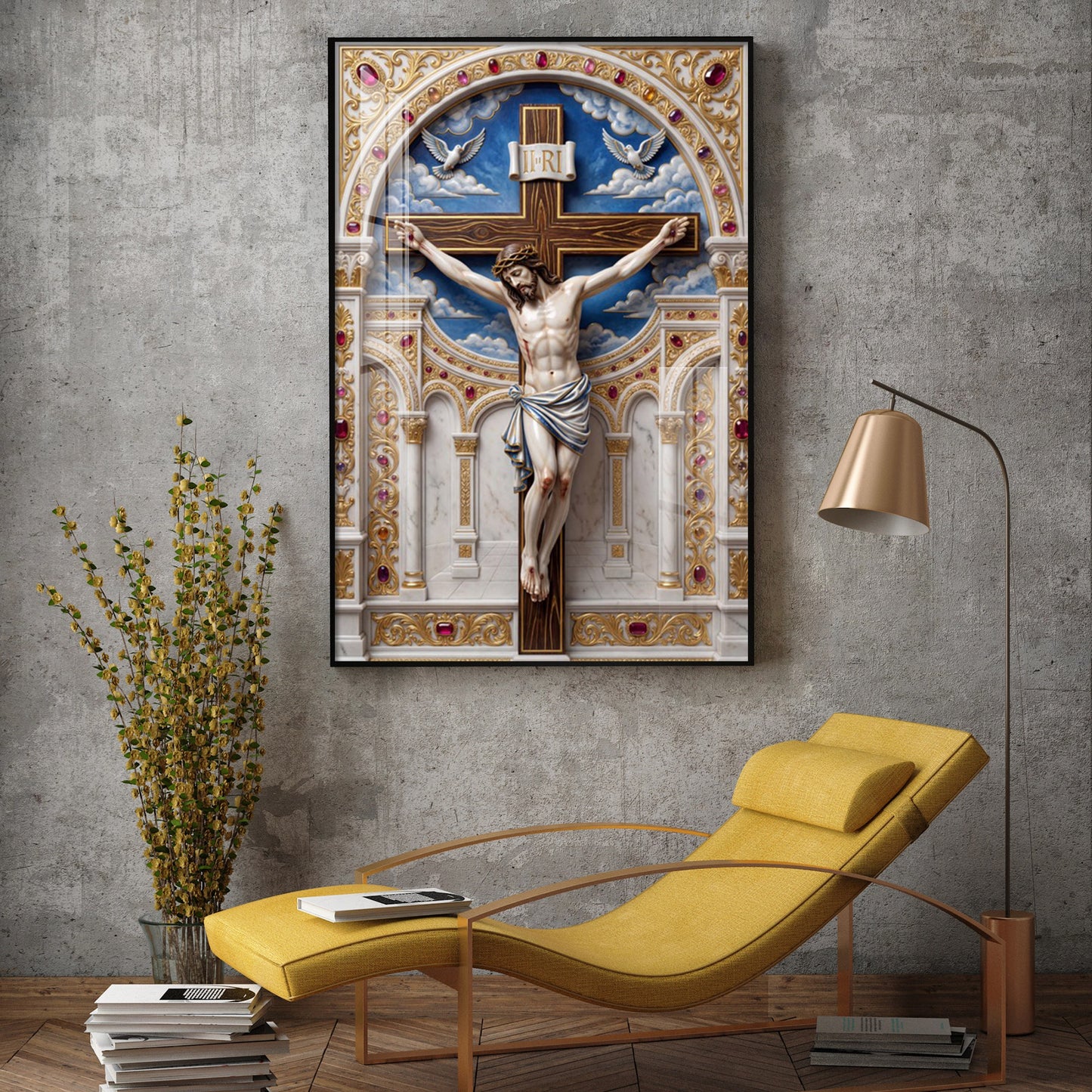 Embrace of the Cross Glass Finish Vertical Wall Art