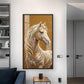 Horse In Gold & Silver Mane Glass Finish Vertical Wall Art