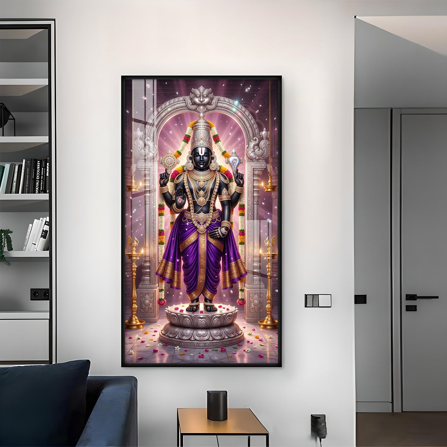 Om Namo Venkateswara Glass Finish Vertical Wall Art
