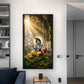 Lord Krishna Playing Flute In Garden Glass Finish Vertical Wall Art