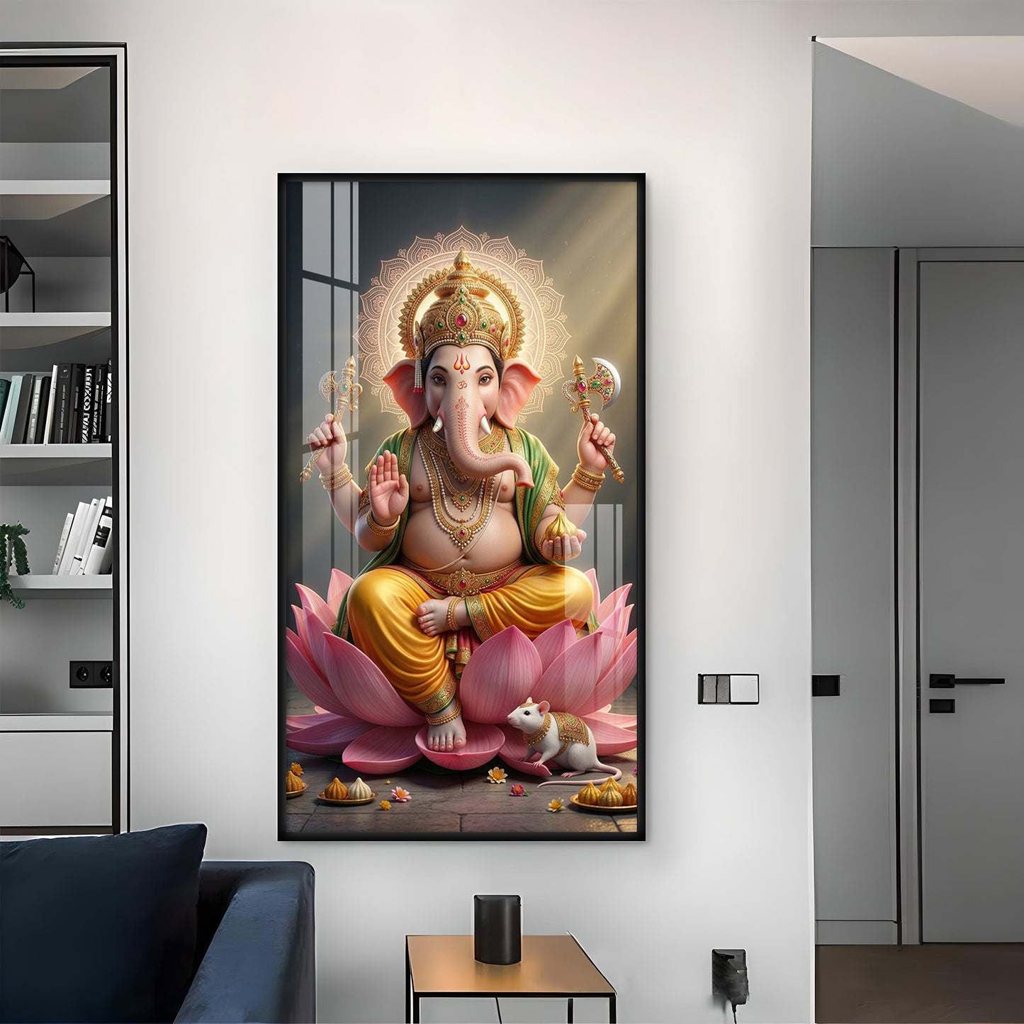 Lord Ganesh Ji Glass Finish Vertical Wall Art