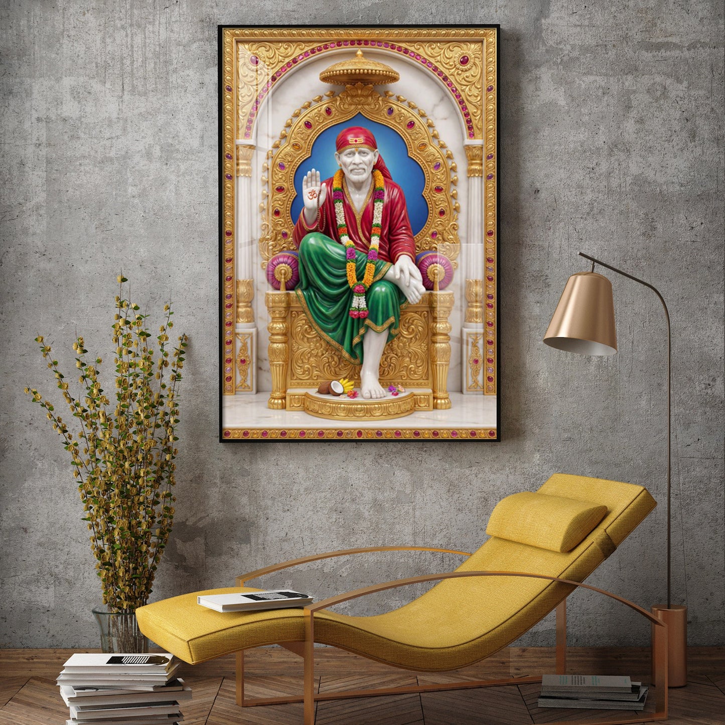 Spiritual Sai Baba Glass Finish Vertical Wall Art
