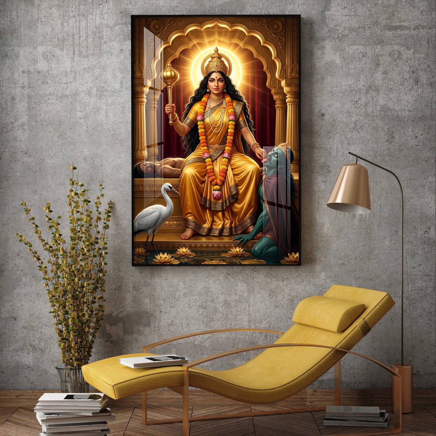 Goddess Baglamukhi Glass Finish Vertical Wall Art