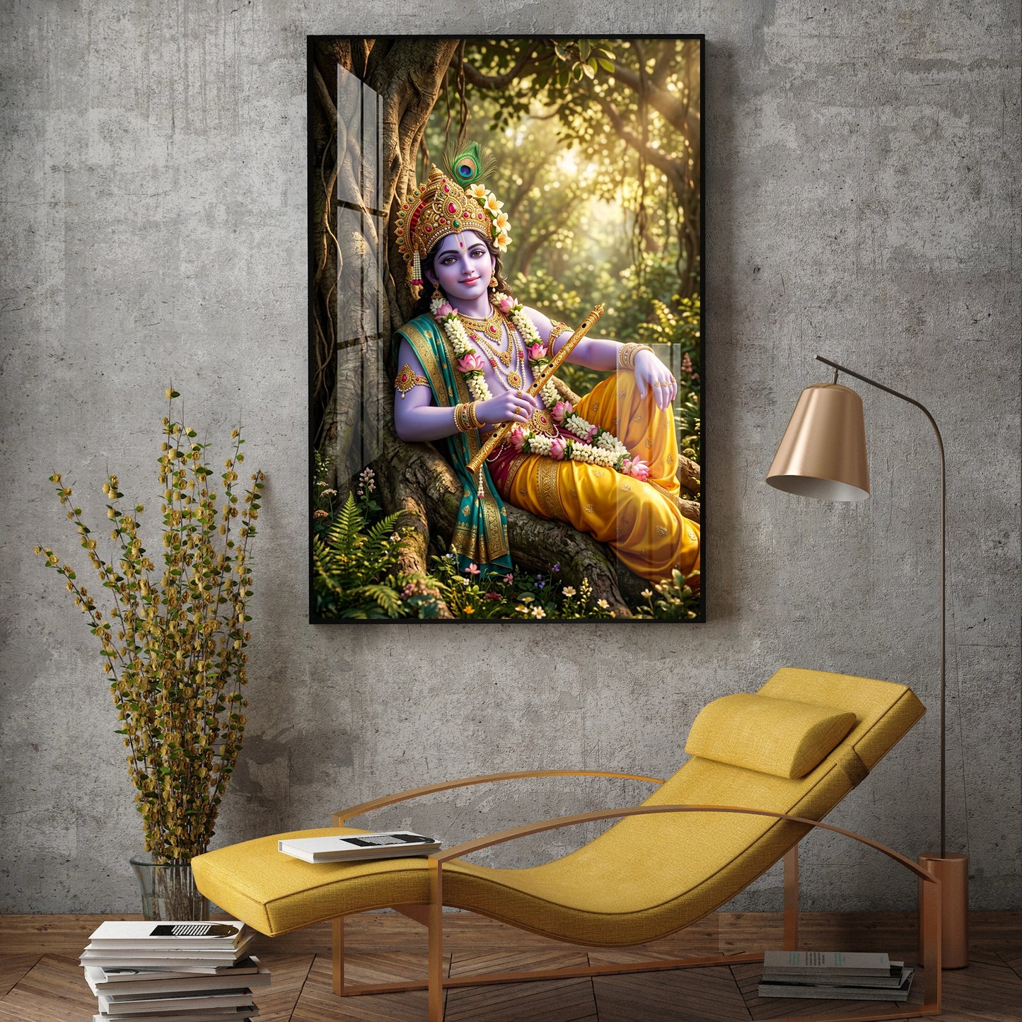 Shree Krishna Ji Glass Finish Vertical Wall Art
