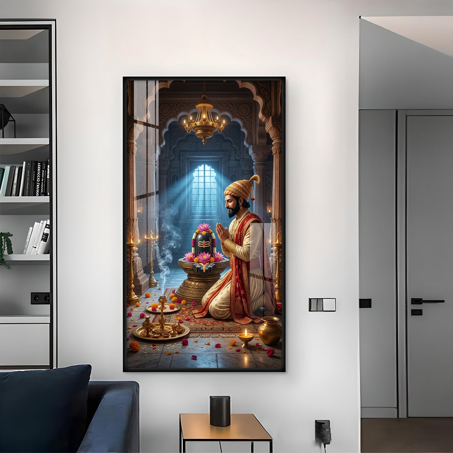 Chhatrapati Shivaji Maharaj WIth Lord Shiva Glass Finish Vertical Wall Art