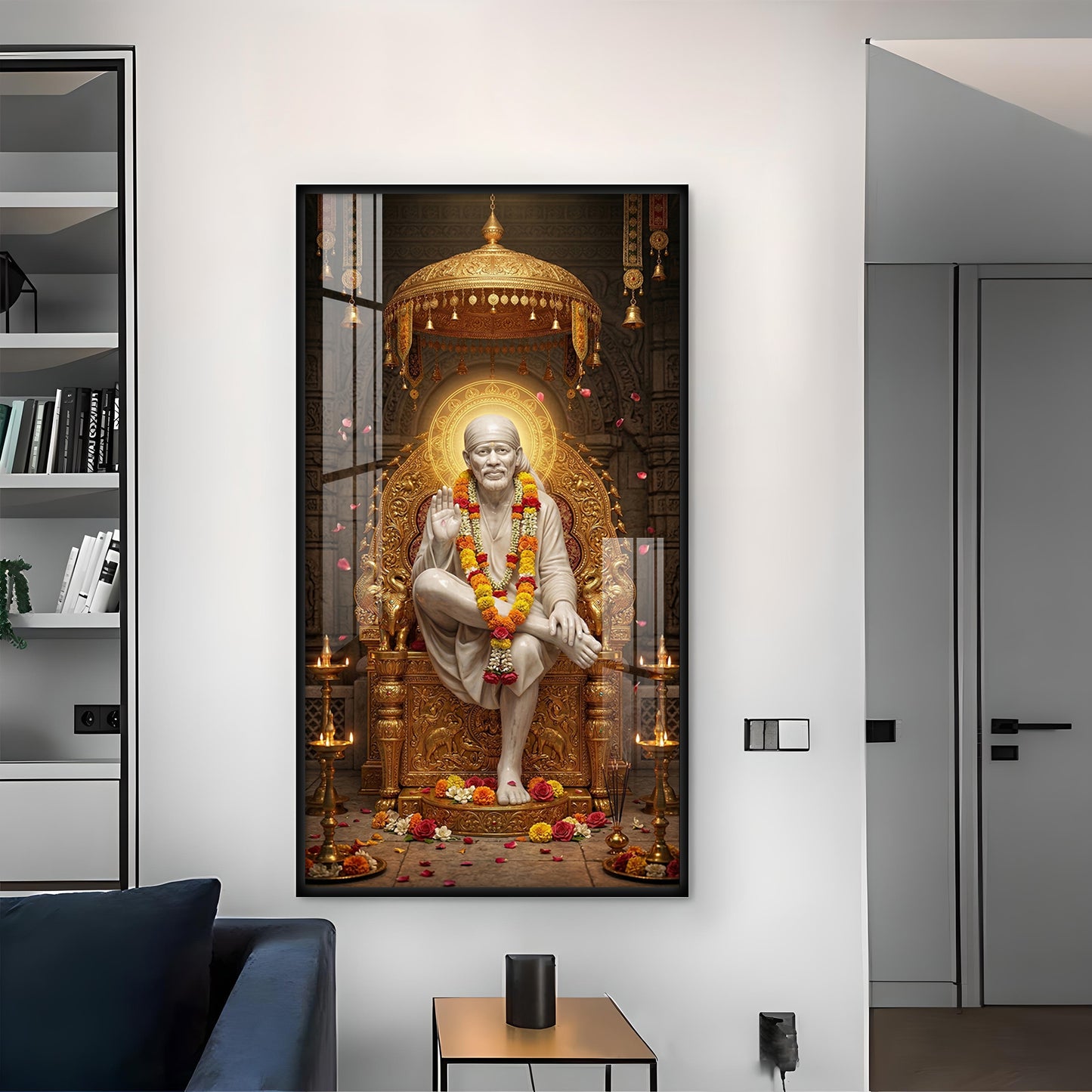 Sai Baba Darbar Glass Finish Vertical Wall Art