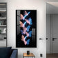 Blue & Pink Glowing Butterflies Glass Finish Vertical Wall Art