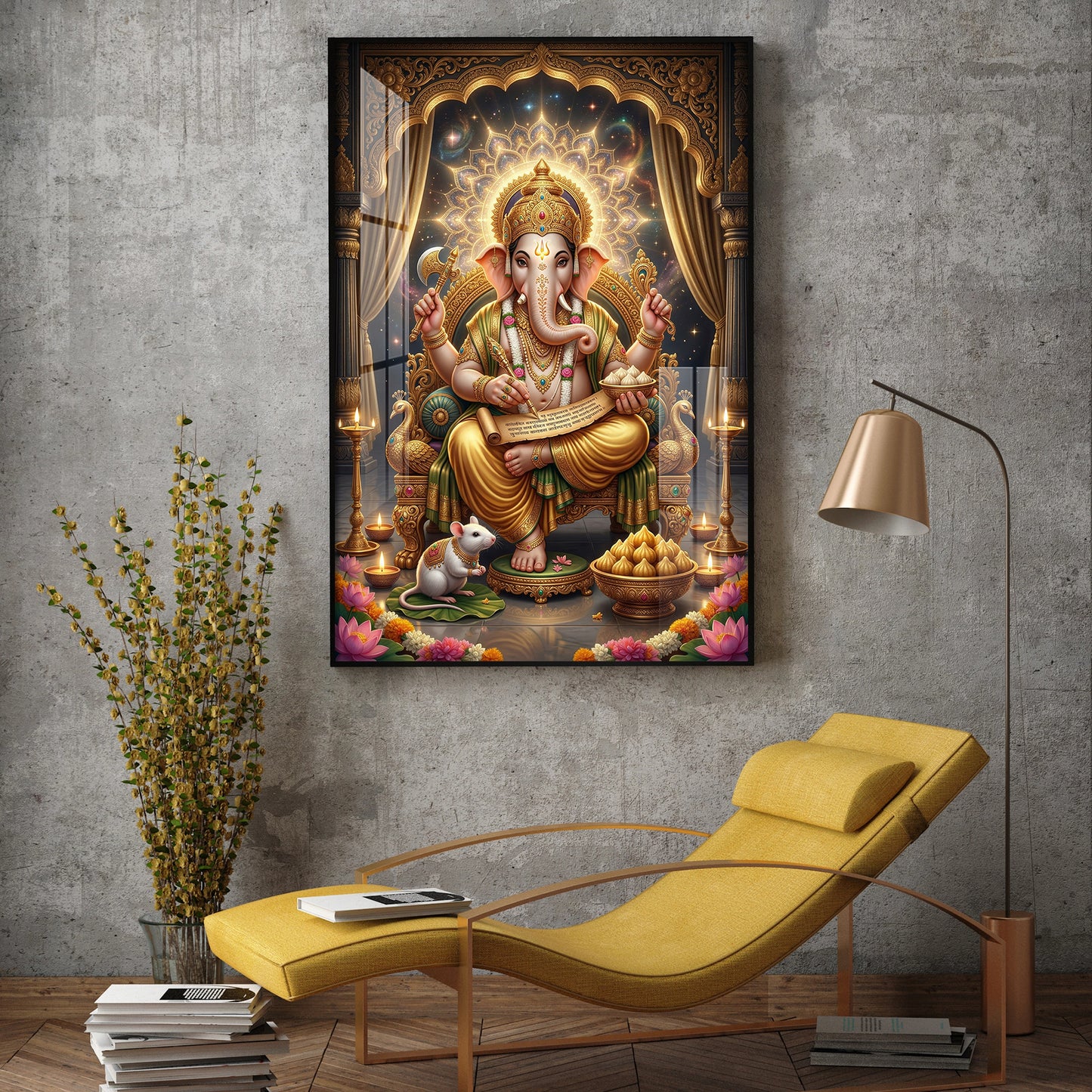Jai Ganapathi Deva Glass Finish Vertical Wall Art