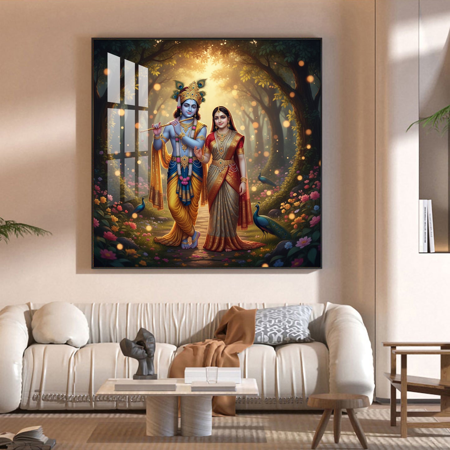 Jai Shree Radhe Krishna Glass Finish Square Wall Art
