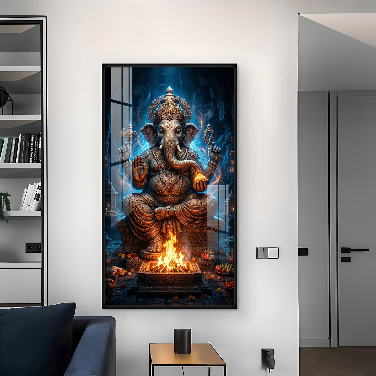 Divine Shree Ganesh Ji Glass Finish Vertical Wall Art