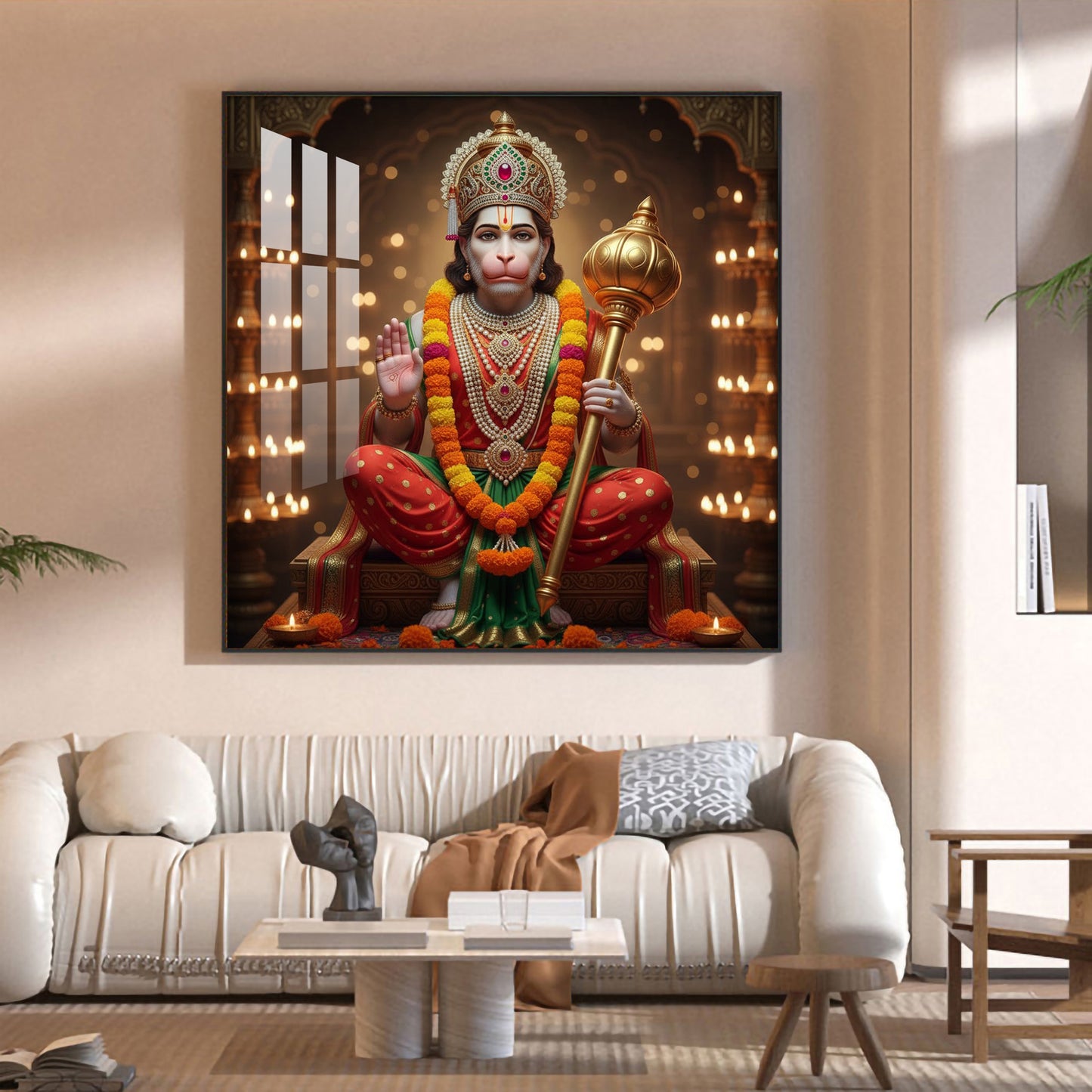 Pavan Putra Hanuman Ji Glass Finish Square Wall Art