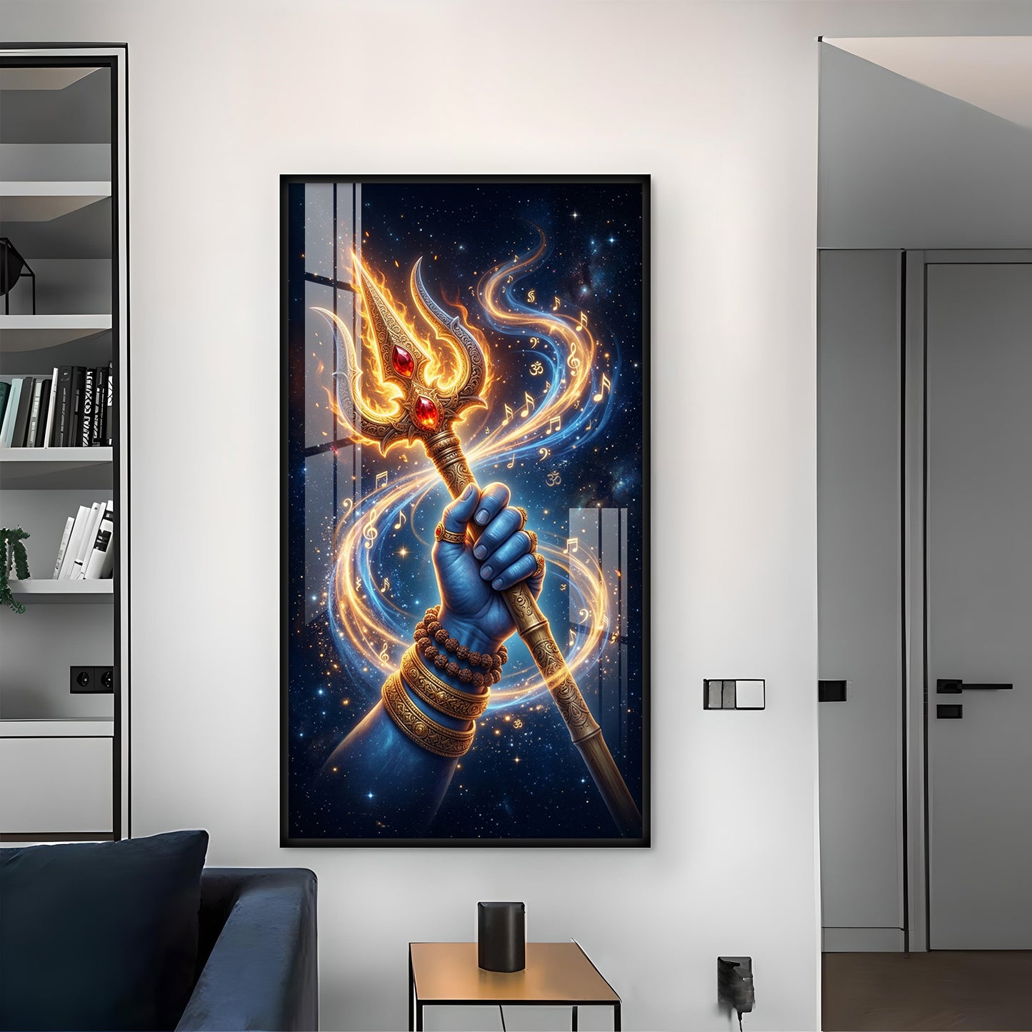 Lord Shiv Ji Trishul Glass Finish Vertical Wall Art