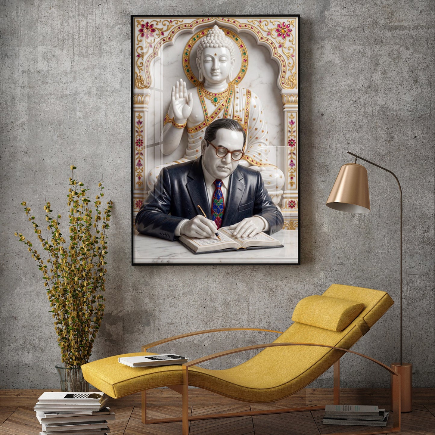 Dr. B.R. Ambedkar and Buddha Glass Finish Vertical Wall Art