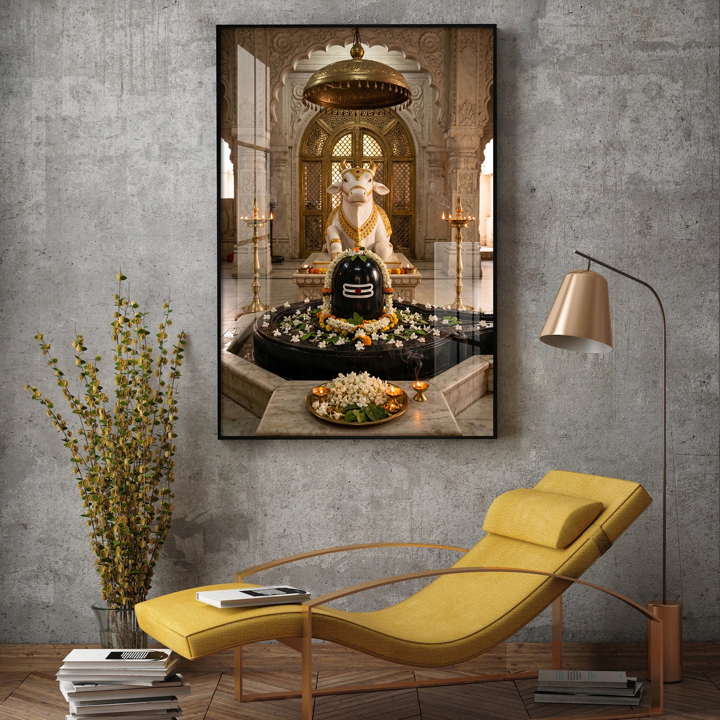 Hindu God Shiva Lingam Glass Finish Vertical Wall Art