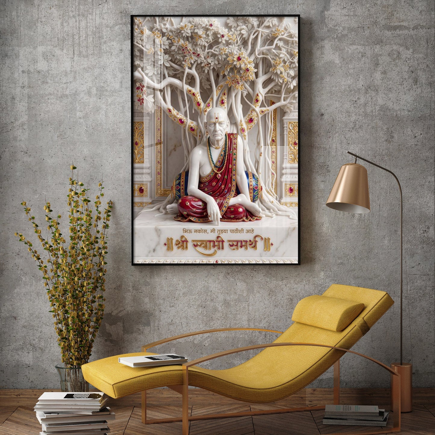 Hindu Saint Shree Swami Samarth Glass Finish Vertical Wall Art