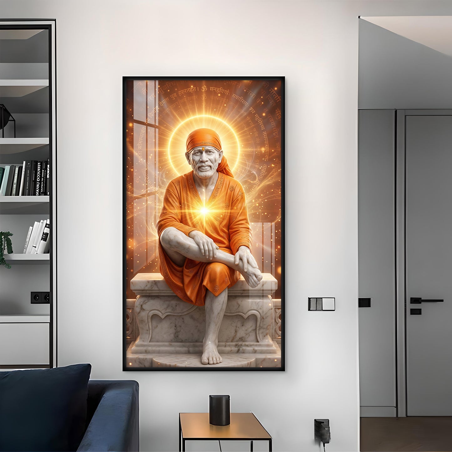 Sai Baba's Grace Glass Finish Vertical Wall Art