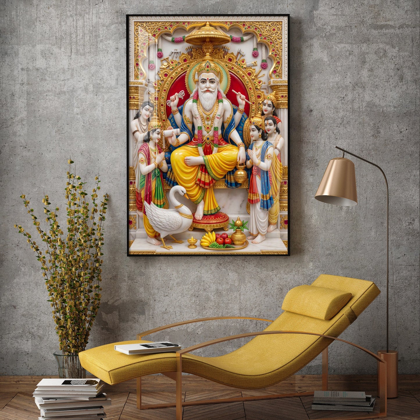 Lord Shree Vishwakarma Ji Glass Finish Vertical Wall Art